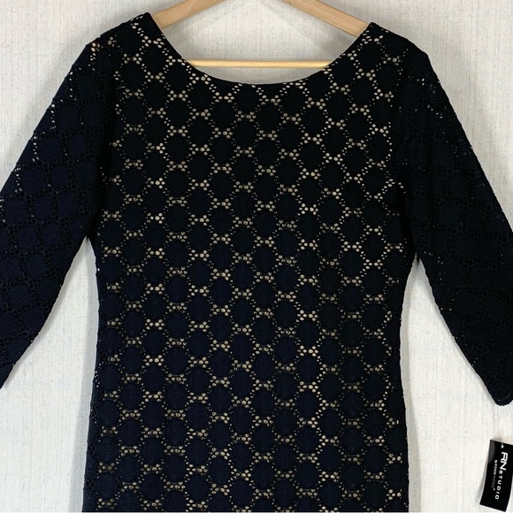 RN Studio~NWT~Black Eyelet Lace Scoop Neck 3/4 Sleeve Knee Length Dress~Sz 8P‎ - Picture 2 of 14